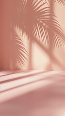 Vertical tropical leaves shadow on wall background