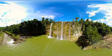 Beautiful waterfall in the jungle. Niludhan Falls. Negros, Philippines. 360-Degree view.