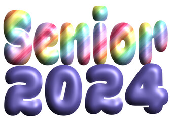 Senior 2024 -multicolor and purple writing - effect tubular writing - Vector graphics - Word for greetings, banners, card, prints, cricut, silhouette, t-schietta, logo, sublimation	