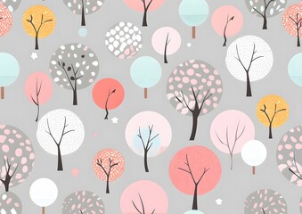 Cute trees seamless pattern