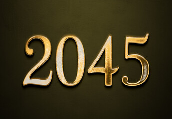 Old gold effect of 2045 number with 3D glossy style Mockup.	
