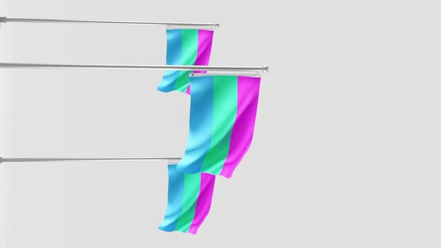 Polysexual pride flag fluttering on white background, 3D render illustration, vertical