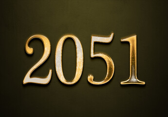 Old gold effect of 2051 number with 3D glossy style Mockup.	