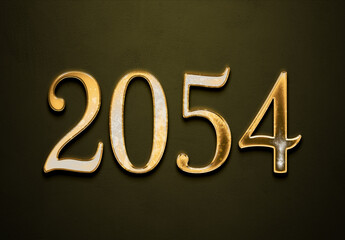 Old gold effect of 2054 number with 3D glossy style Mockup.	