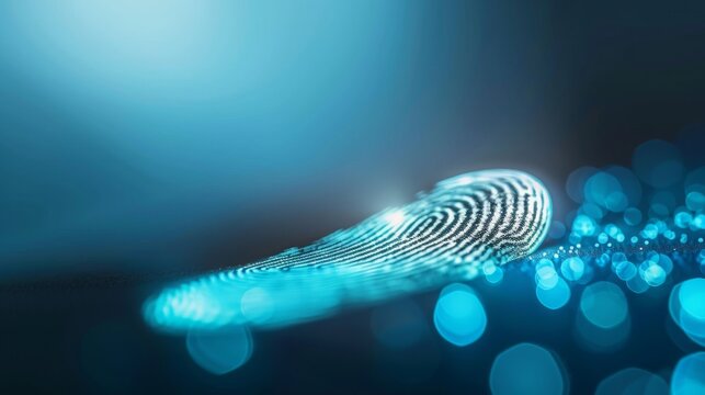 single fingerprint is displayed on a vibrant blue background. This image can be used in various contexts