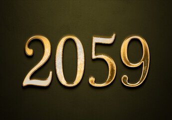 Old gold effect of 2059 number with 3D glossy style Mockup.	