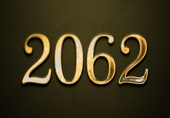 Old gold effect of 2062 number with 3D glossy style Mockup.	
