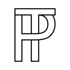 Logo sign pt, tp icon double letters logotype p t