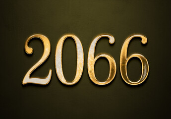 Old gold effect of 2066 number with 3D glossy style Mockup.	
