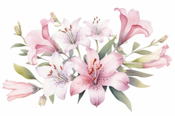 Watercolor alstroemeria clipart featuring colorful blooms with speckled petals. flowers frame, botanical border, Delicate floral illustration for wedding, greeting cards, jewelry and other designs.