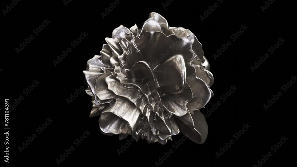 Wall mural realistic dof abstract looping 3d animation of the morphing liquid textured aged silver metal flower