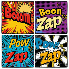 Fototapeta premium Comic Book Sound Effects, colorful lettering, evoking the action-packed energy of comic book