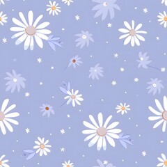 Daisy pattern seamless flat illustration simple design cute baby blue background