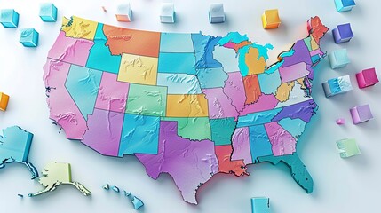 united states map with States. United States od America.  - obrazy, fototapety, plakaty