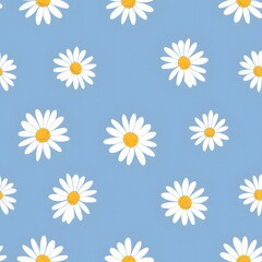 Daisy pattern seamless flat illustration simple design cute baby blue background