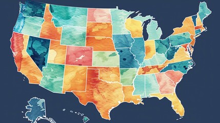 united states map with States. United States od America.  - obrazy, fototapety, plakaty