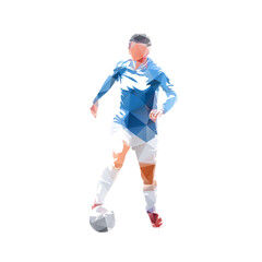 Woman soccer player. Geometric isolated vector illustration. Female playing football, front view - obrazy, fototapety, plakaty