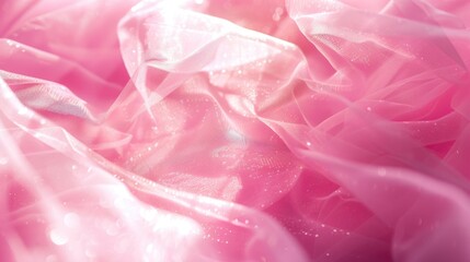 Pink sheer fabric with glitter and soft folds. Textile design with sparkling particles concept.