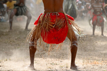 Indigenous Australians man on ceremonial dance in Laura Quinkan Dance Festival Cape York Australia