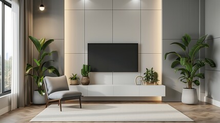 Modern Minimalist Living Room with Mounted Television