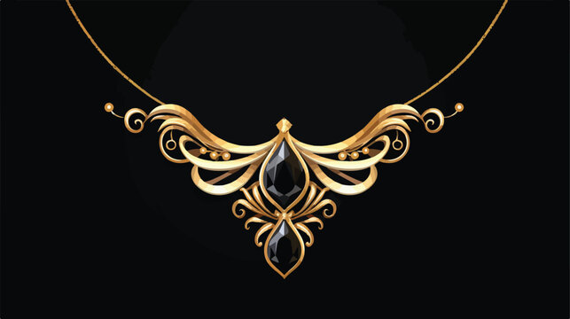 Gold necklace on black display vector 2d flat carto