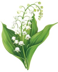 Isolated White Lilly of the Valley in Spring. Nature's Delicate Flower on Green Background