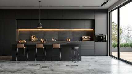 Modern Kitchen Interior with Ambient Lighting