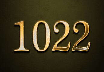 Old gold effect of 1022 number with 3D glossy style Mockup.	