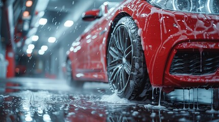 Red Performance Vehicle Getting a Premium Wash