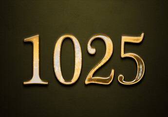 Old gold effect of 1025 number with 3D glossy style Mockup.	
