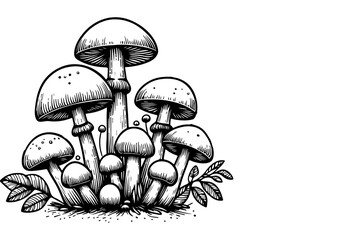Continuous one black line drawing mushroom outline doodle vector illustration