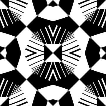 Abstract pattern with decorative geometric  elements. Black and white ornament. Modern stylish texture repeating. Great for tapestry, carpet, bedspread, fabric, ceramic tile, pillow