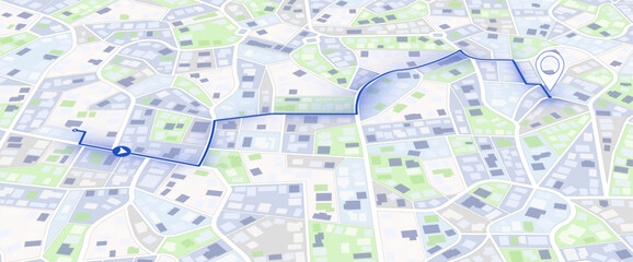 Gps tracking on city map. Track navigation pin on street maps, navigate mapping locate position pin. Abstract map background. Digital art. Editable vector illustration
