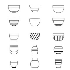 Vector set of contour ceramic vases isolated from background. Monochrome outline collection clip art of various clay flowerpots icons for pottery workshop, hobby studios.