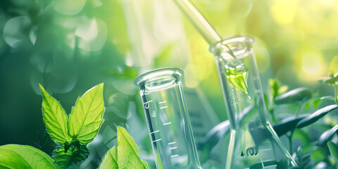 pipette dropping sample chemical over young sample plant growing in test tube, highlighting the miracle of growth, Biotech designed to fight climate change