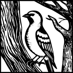 Obraz premium Bird . Animal black and white illustration . Logo design, for use in graphics. Generated by Ai