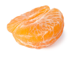 Half of peeled fresh ripe tangerine isolated on white