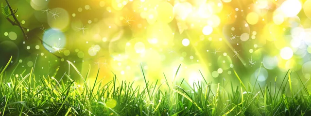 Zelfklevend Fotobehang Spring background with blurred grass and sunlight in the morning © wanna