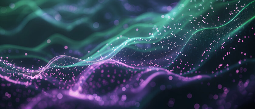 Abstract Background with Green Glowing Wavy Parallel Lines