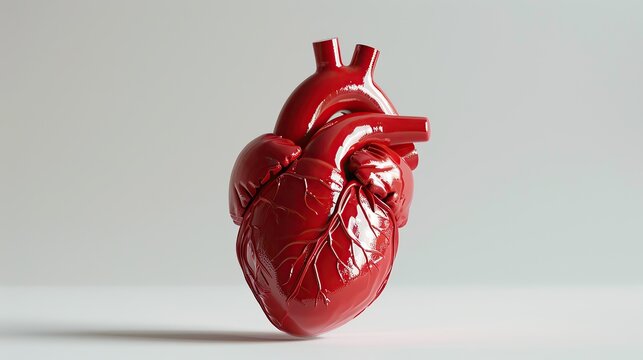 Red three-dimensional heart shape, white three-dimensional electrocardiogram, three-dimensional, white background.