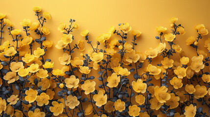 concept of spring on the yellow background, flower on yellow background