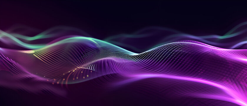 Abstract Background with Green Glowing Wavy Parallel Lines