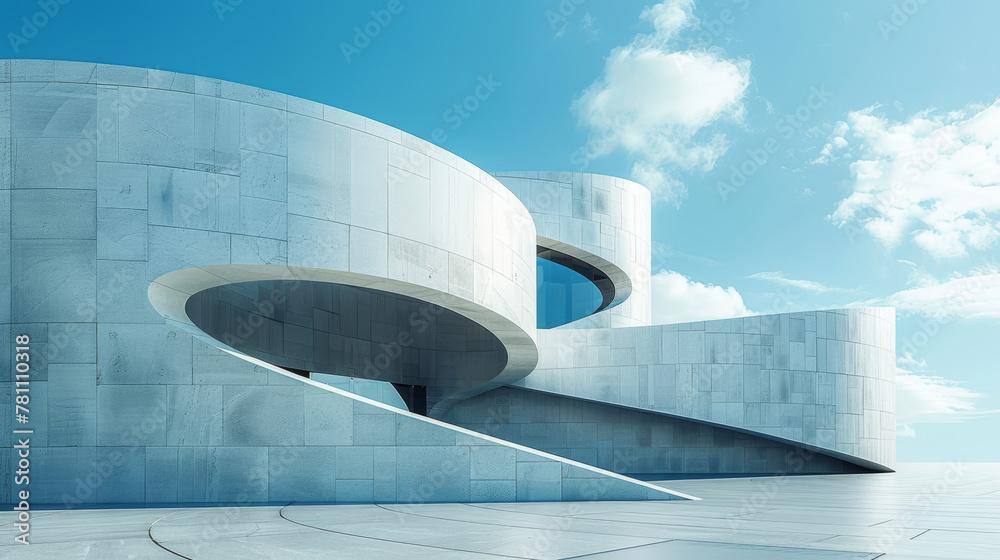 Poster Building with a spiral staircase and a glass window