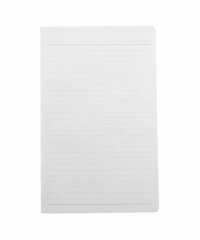 Lined notebook sheet isolated on white, top view