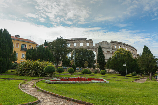 Pula, Croatia. Majestic view at famous arena of Roman Empire time, Dalmatia region.