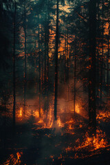 Wildfire in a forest