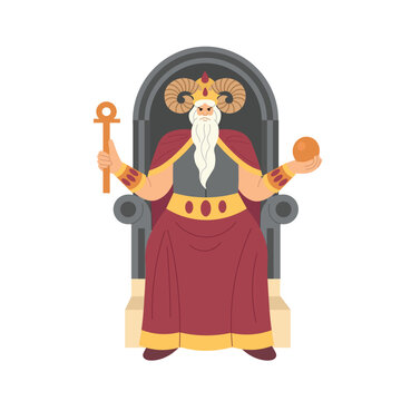king, emperor sitting on a stone throne. Major Arcana tarot card design. Hand drawn cartoon linear flat style. THE EMPEROR