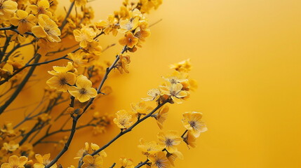concept of spring on the yellow background, flower on yellow background