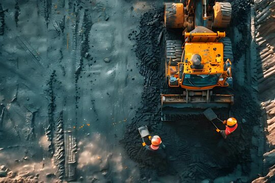 A large yellow bulldozer is stationed atop a vast dirt field, ready for earth-moving operations.