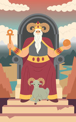 Obraz premium Major Arcana tarot card design. Hand drawn cartoon linear flat style. THE EMPEROR